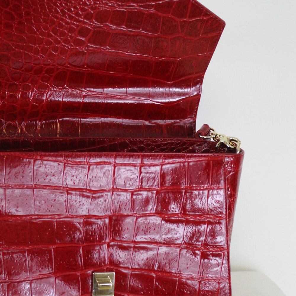 Brahmin Adrian Satchel Red Melbourne Croc Embossed Leather NWOT Dust Bag Cross - Picture 11 of 11